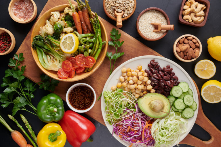 Vegan protein source. Buddha bowl dish, avocado,