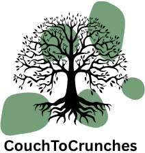 Couch to Crunches logo showing the transition from relaxation to fitness.